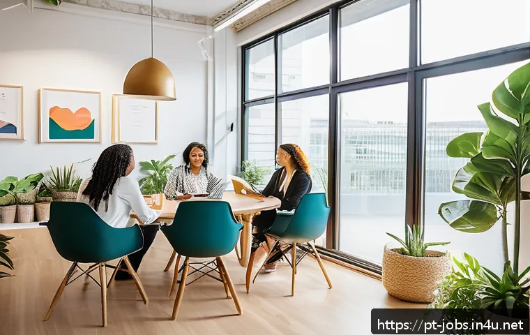 직업상담사와 여성 직업 지원센터 - A bright and modern co-working space filled with diverse professional women collaborating and sharin...