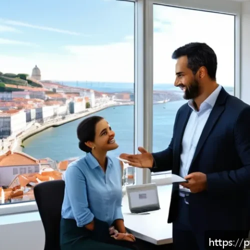 직업상담사 연봉 인상 협상법 - A professional Portuguese office setting with a confident mid-30s career consultant presenting quant...